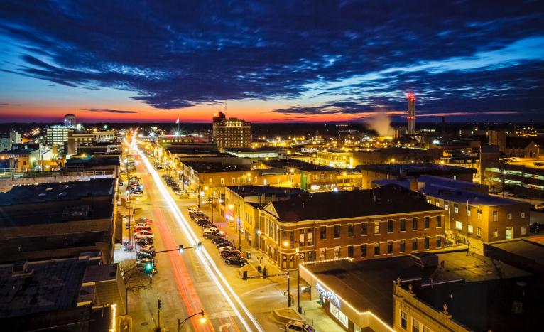 Downtown Columbia at sunset